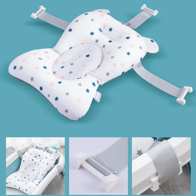 Baby Bath Seat Support Mat Foldable Baby Bath Tub Pad & Chair Newborn Bathtub Pillow Infant Anti-Slip Soft Comfort Body Cushion