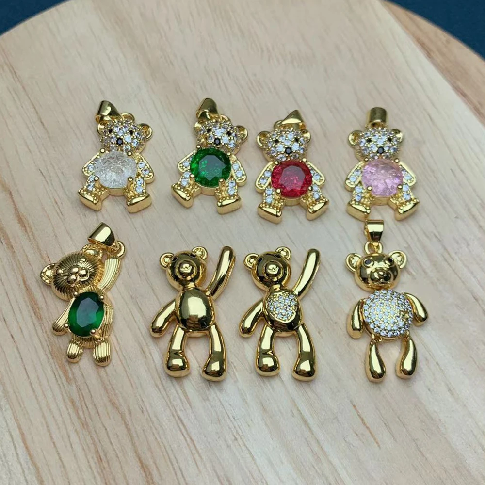 Beautiful Cute Zircon Charms Bear Necklace Pendants For Making Jewelry Fashion DIY Accessories Materials