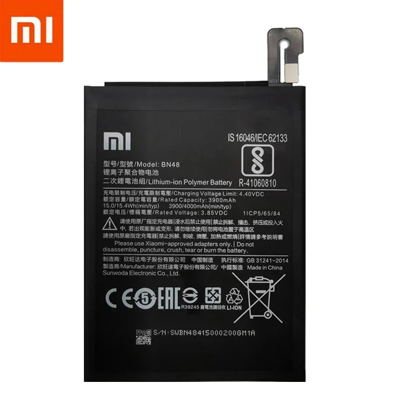 Battery BN48 for Xiaomi Redmi Note 6 Pro, 4000mAh, Replacement Batteries, 100% Original Quality