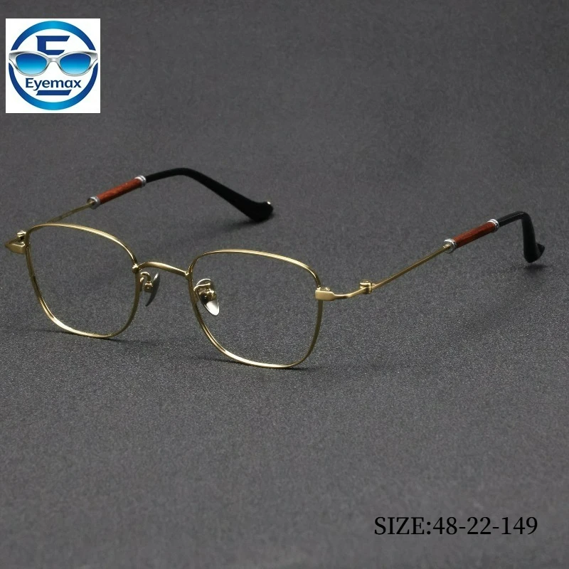 

Винтажная золотая квадратная оправа для очков из чистого титана, унисекс, ретро-оптика, очки для коррекции близорукости, деловые очки 48-22-149