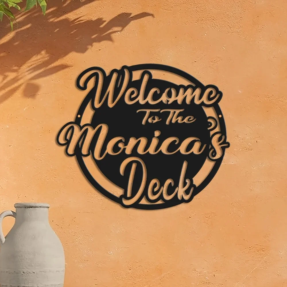 

Железное украшение, эксклюзивная металлическая вывеска ручной работы «Добро пожаловать на палубу Моники» с персонализированным курсивом для домашнего офиса Po