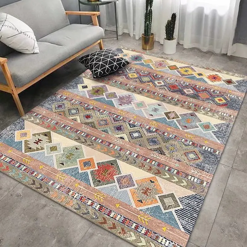 VIKAMA Moroccan Ethnic Style Crystal Velvet Floor Mats For Living Room, Bedroom, Coffee Table, Sofa, Large Carpet And Home Decor