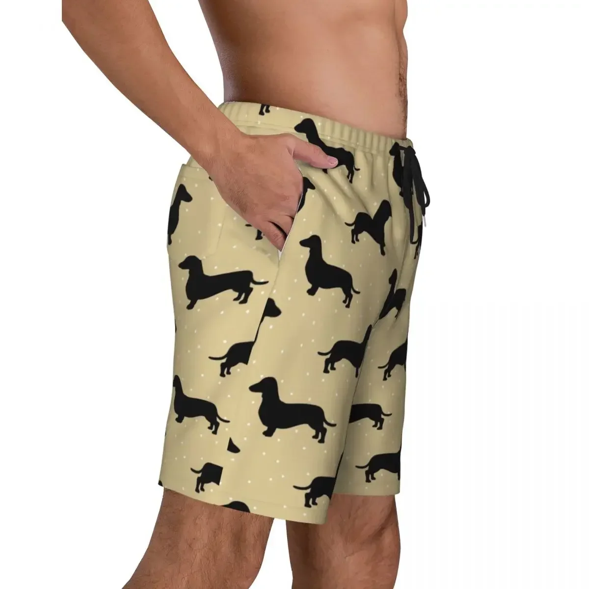 Short Hair Dachshund Cream Pattern Sausage Dog Print Men Swim Trunks Quick Dry Swimwear Beach Board Shorts Wiener Boardshorts