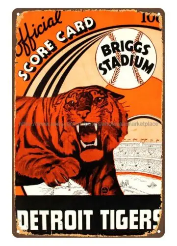 1934 baseball score card Briggs Stadium metal tin sign wall art