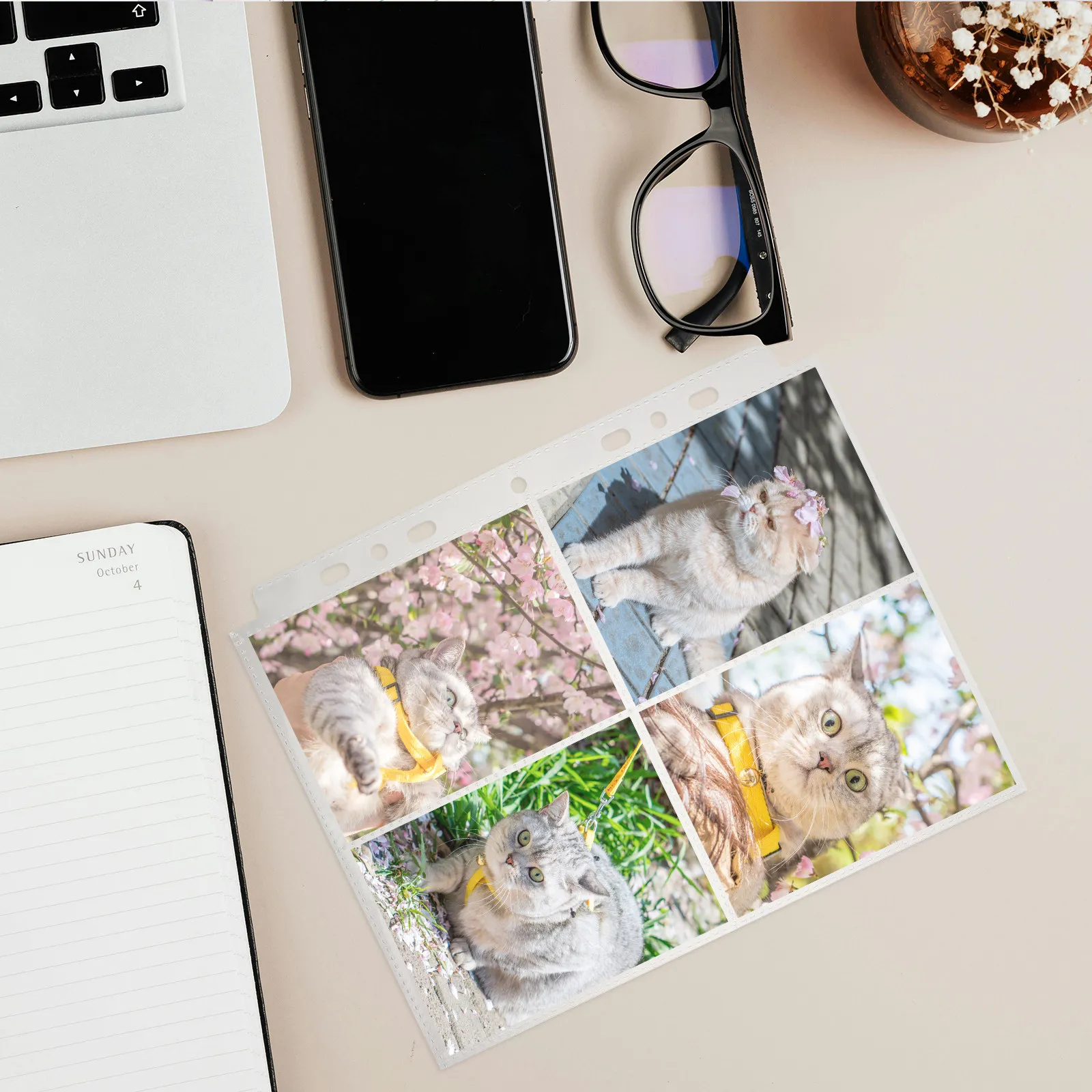 

10Pcs Photo Album Refill Pages A5 Clear Binder Heavy Duty Plastic 7 Ring Binder Sleeves Photo Protector Sheets Family Wedding