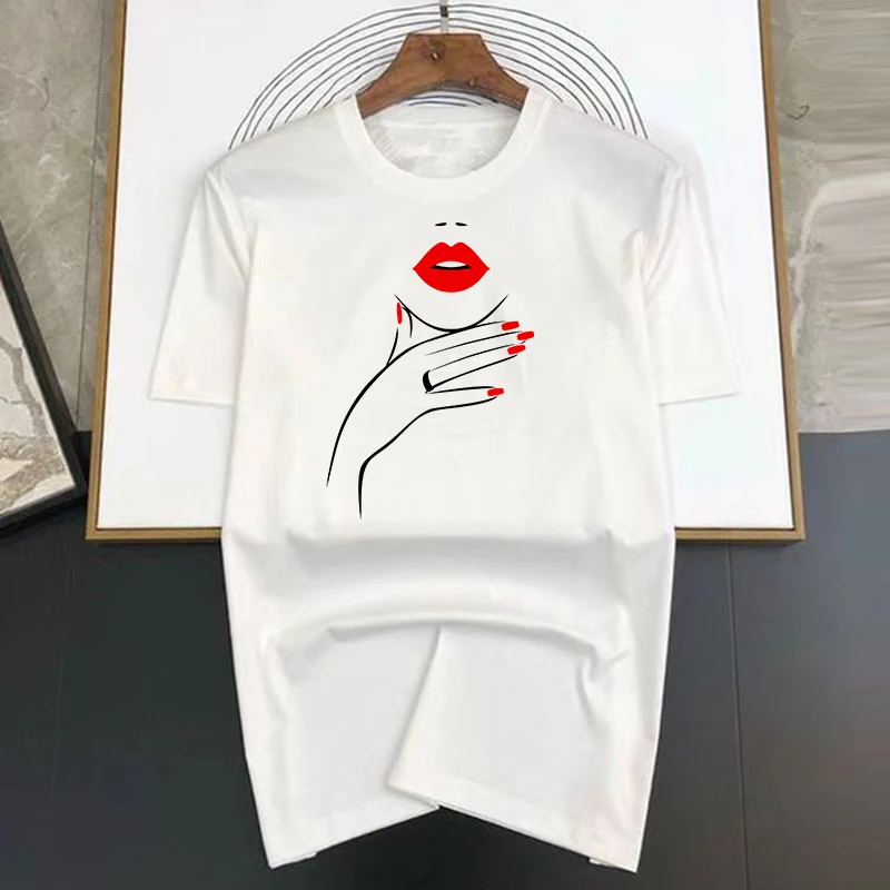 Woman's Lips Printing Men T Shirts Korean Fashion Summer TShirt Casual Clothing Harajuku Short Sleeve Tops Tees Men's