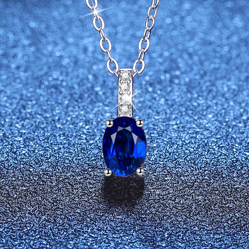 

Platinum PT950 18K Gold Moissanite Egg Shaped Cultivated Emerald Necklace Ruby Sapphire Moissanite Necklace Fashionable Women