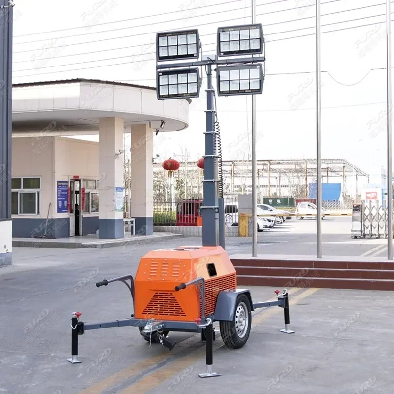 Portable Led Portable Generator Lighting Tower Diesel Light Tower Engineering Lighting Telescopic Mast Mobile Trailer For Sale