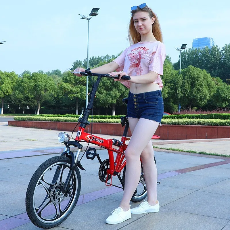 20 Inch Foldable Double Disc Brake Bicycle Front And Rear Shock Absorption Variable Speed Integrated Wheel Portable Road Bicycle