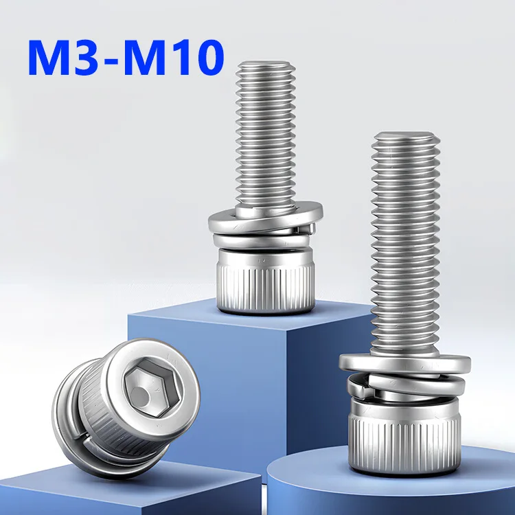 

M3 M4 M5 M6 M8 M10 Винты с шестигранной головкой и головкой из нержавеющей стали 304, тройные комбинированные винты с шестигранной головкой