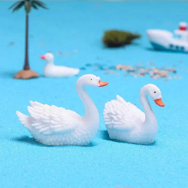 1PC White Swan Figures Decorative Mini Fairy Garden Cartoon Animals Statue Miniature Moss Car Cake Ornaments Resin Craft image 4