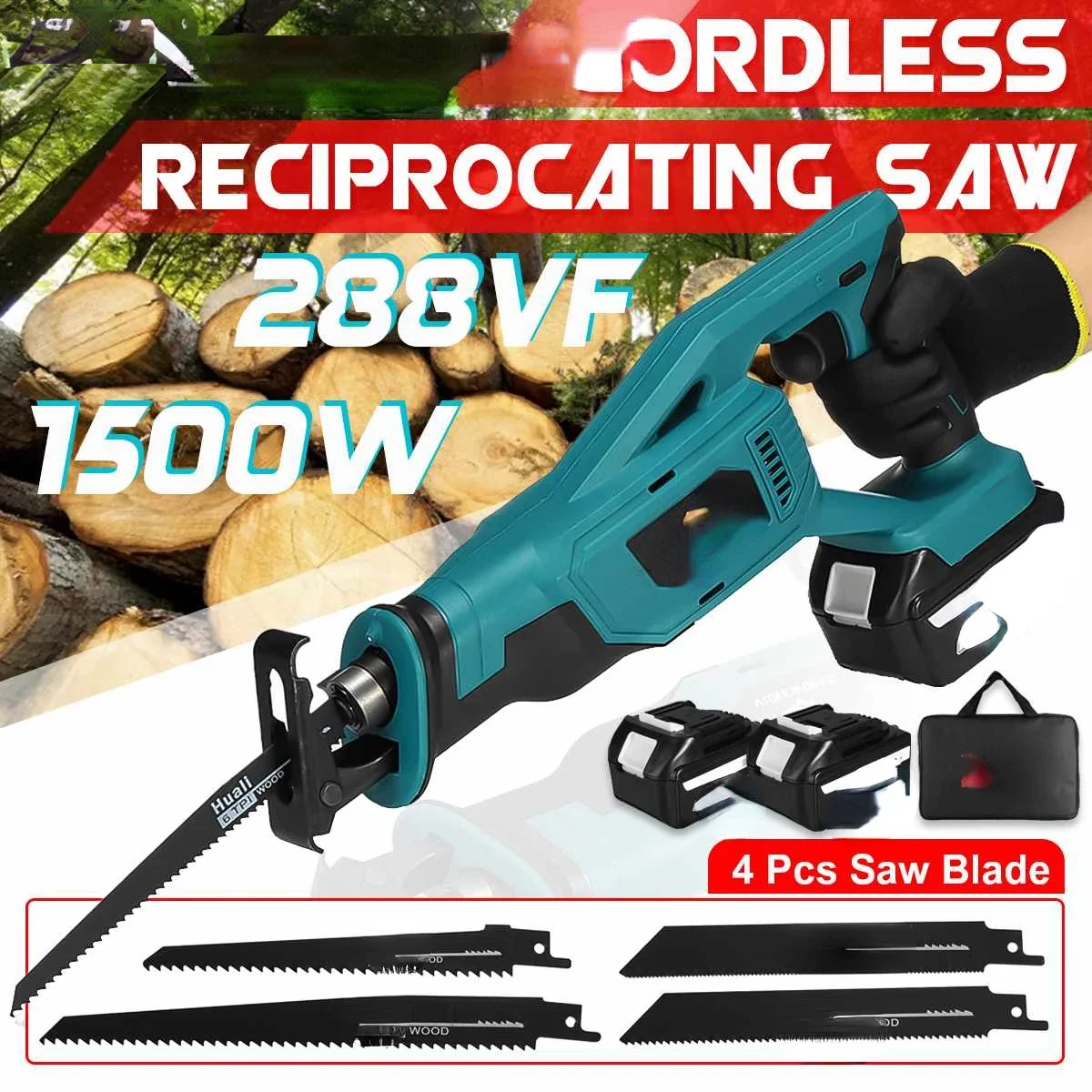 

1500W 288VF Cordless Reciprocating Saw Electric Saw 1/2PC Li-ion Battery Blades Metal Wood Cutting Tool For Makita 18V Battery