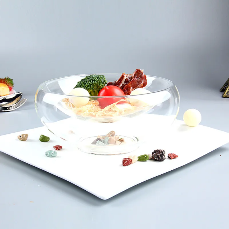 Double Layer Bubble Glass Ware, Dessert Plates, High-end Restaurant Cold Dishes, Japanese Cuisine Sashimi Plates, Art Tableware