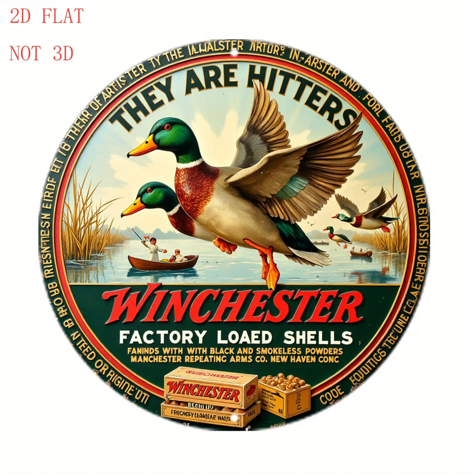 1pc Winchester-Style Ducks in Flight Shotgun Shells Metal Wall Sign - 8-Inch Round Vintage Hunting Lodge Decor with Winchester L