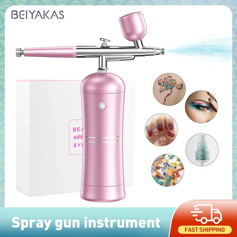 Mini Air Compressor Kit Air Face Oxygen Ejector Nano Fog Spray Gun for Paint Nail Art Tattoo Process with Water Oxygen Brush