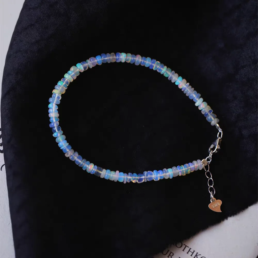 Natural Colorful Opal Abacus Beads Bracelet Flash White Opal 4mm Light Gemstone Stretch Women Men Jewelry AAAAA