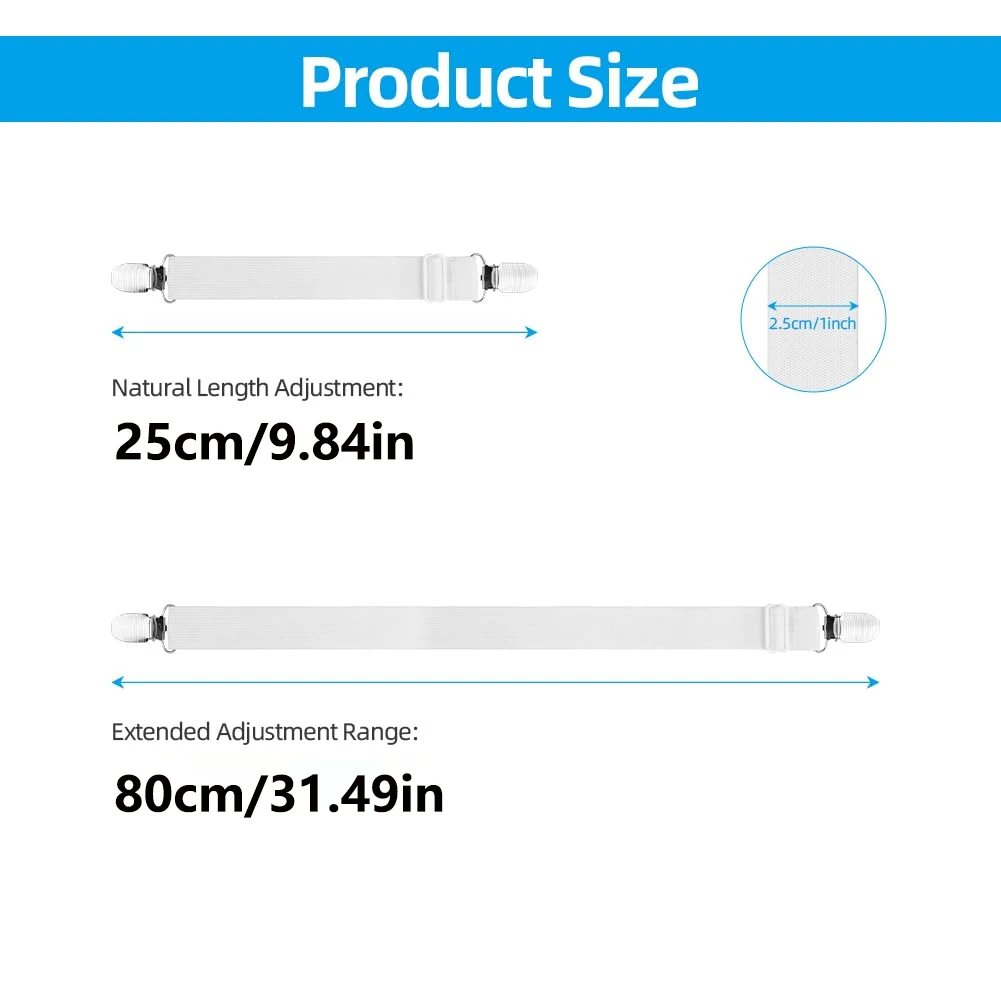 4PCS Bed Sheet Grippers Adjustable Bed Fasteners Sheet Suspenders Elastic Cross Clips Sheet Strap Sofa Clamp Tablecloth Clips