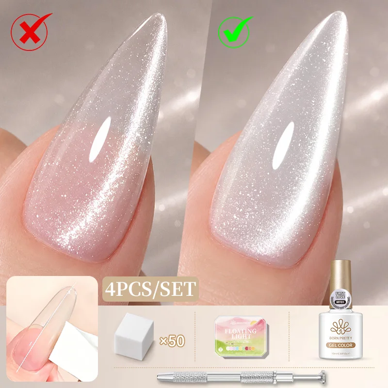 BORN PRETTY 4 Stück Weißlicht-Katzenaugen-Magnetgel-Nagellack mit Pat Painting Gel für Katzenaugen-Magnetmaniküre, semi-permanentes UV-Gel