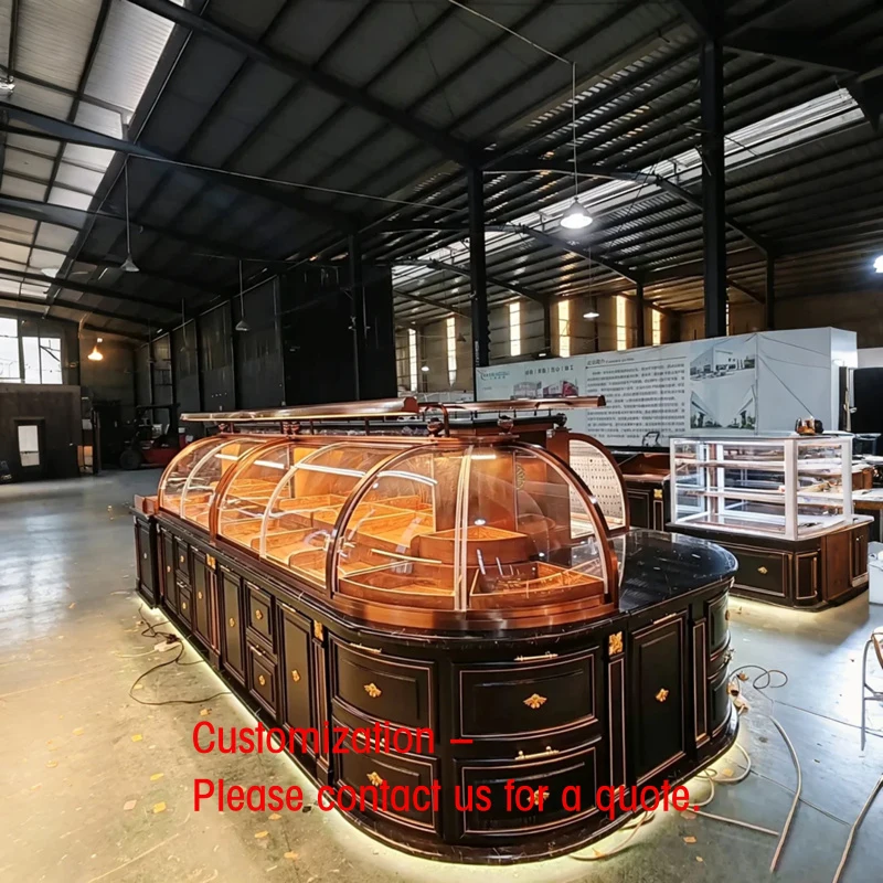 custom.Vintage Black Customized Bakery Display Cases: Elegant Dark Wood Display Cases with Curved Glass Domes
