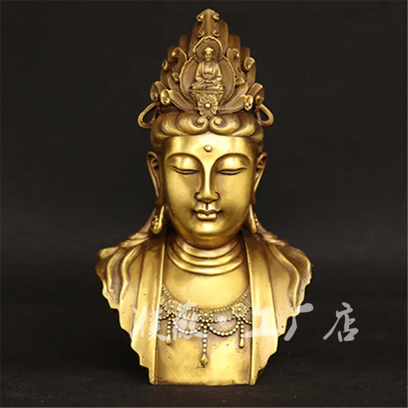 

Brass Guanyin Head Decoration Brass Half-Body Buddha Statue Ornament Furnishing