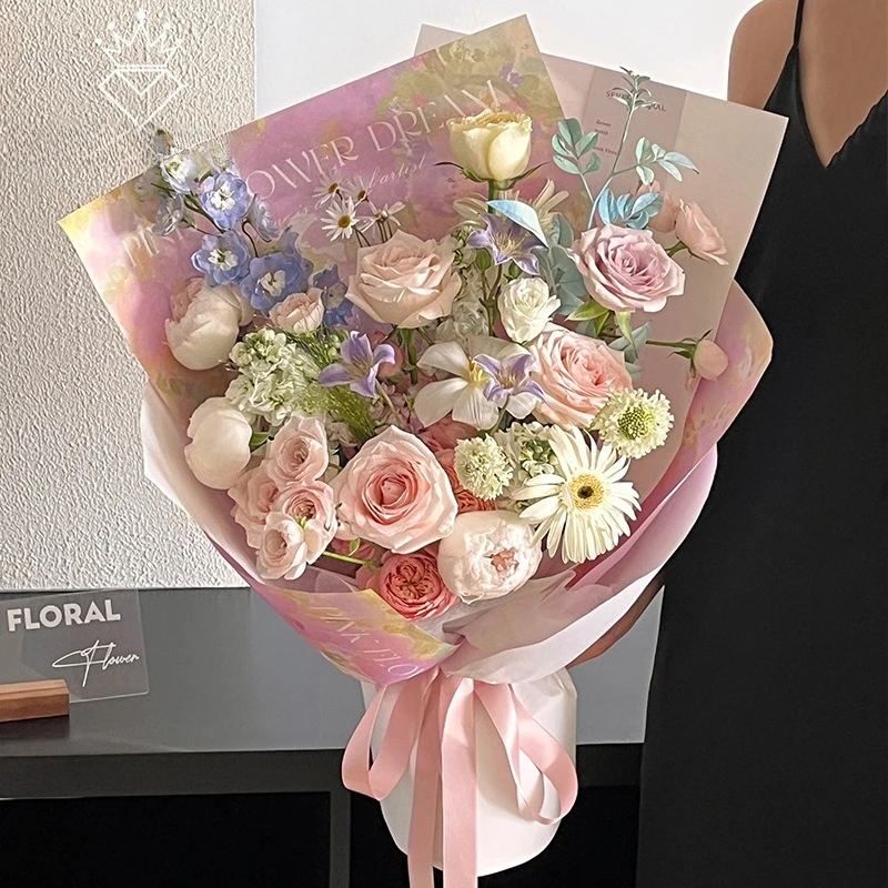 

New Oil Painting Style Packaging Paper Fresh Flower Arrangement Art Bouquet Paper Handmade Kraft Paper DIY Flower Shop Materials