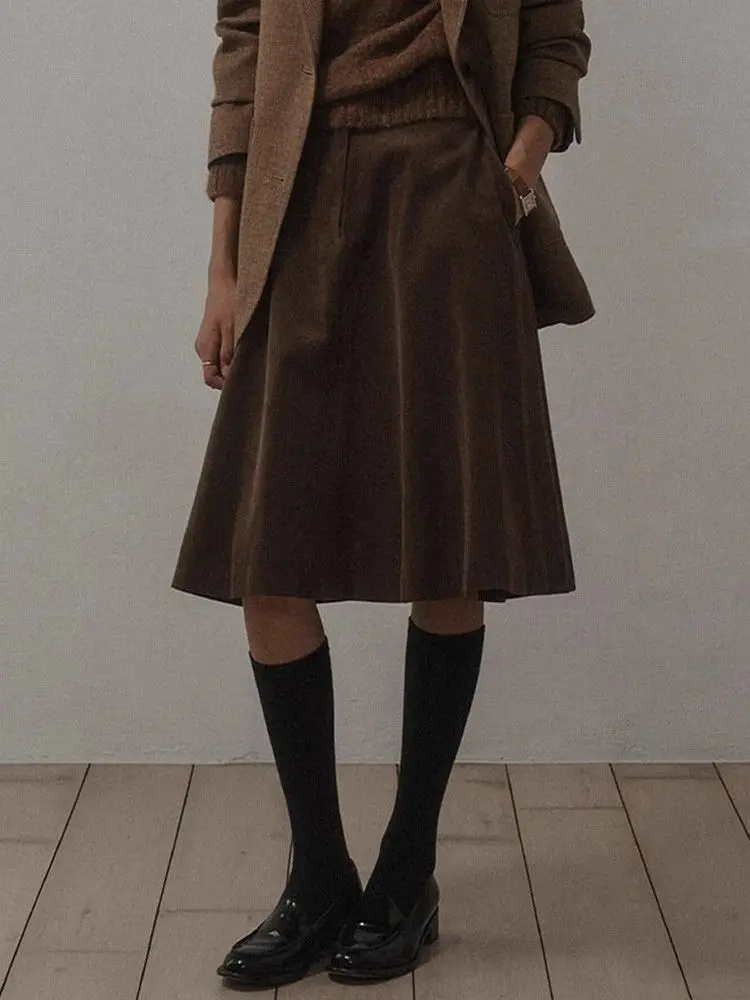 Women'S Fall/Winter New Arrival Oversized High-Waisted A-Line Midi Skirt With Retro Flannel Fabric