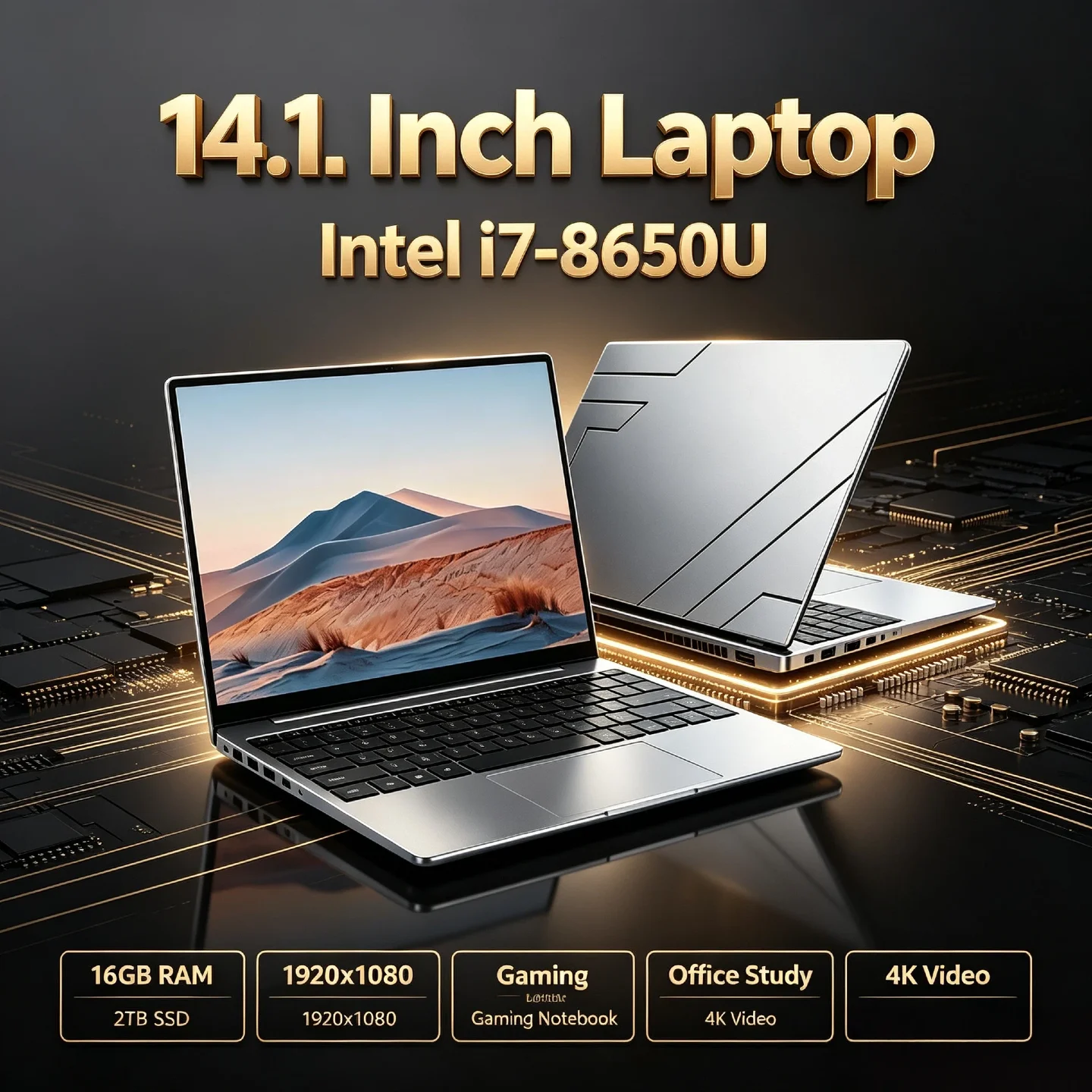 i7 8650U 4C8T 4.2GHz 32GB 2TB SSD 14.1 Inch Ultra Slim Laptop 1920x1080 Gaming Notebook Office Study PC Pro Max Core Speed