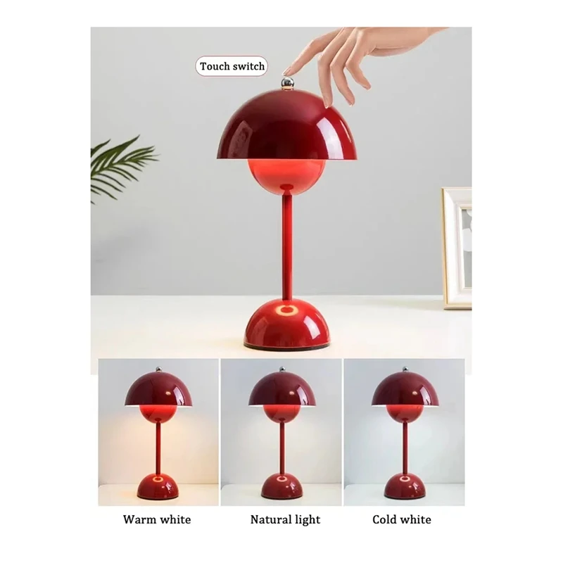 Top Touch Switch LED Table Lamp Rechargeable Flower Bud Mushroom Design Living Room Decor Desk Night Stand Lamp