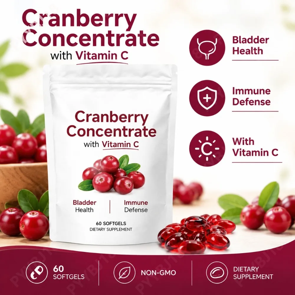 Cranberry Concentrate Softgels for Bladder Health, Urinary tract Care & Enhance Immune Function with Vitamin C 60 Count Non-GMO