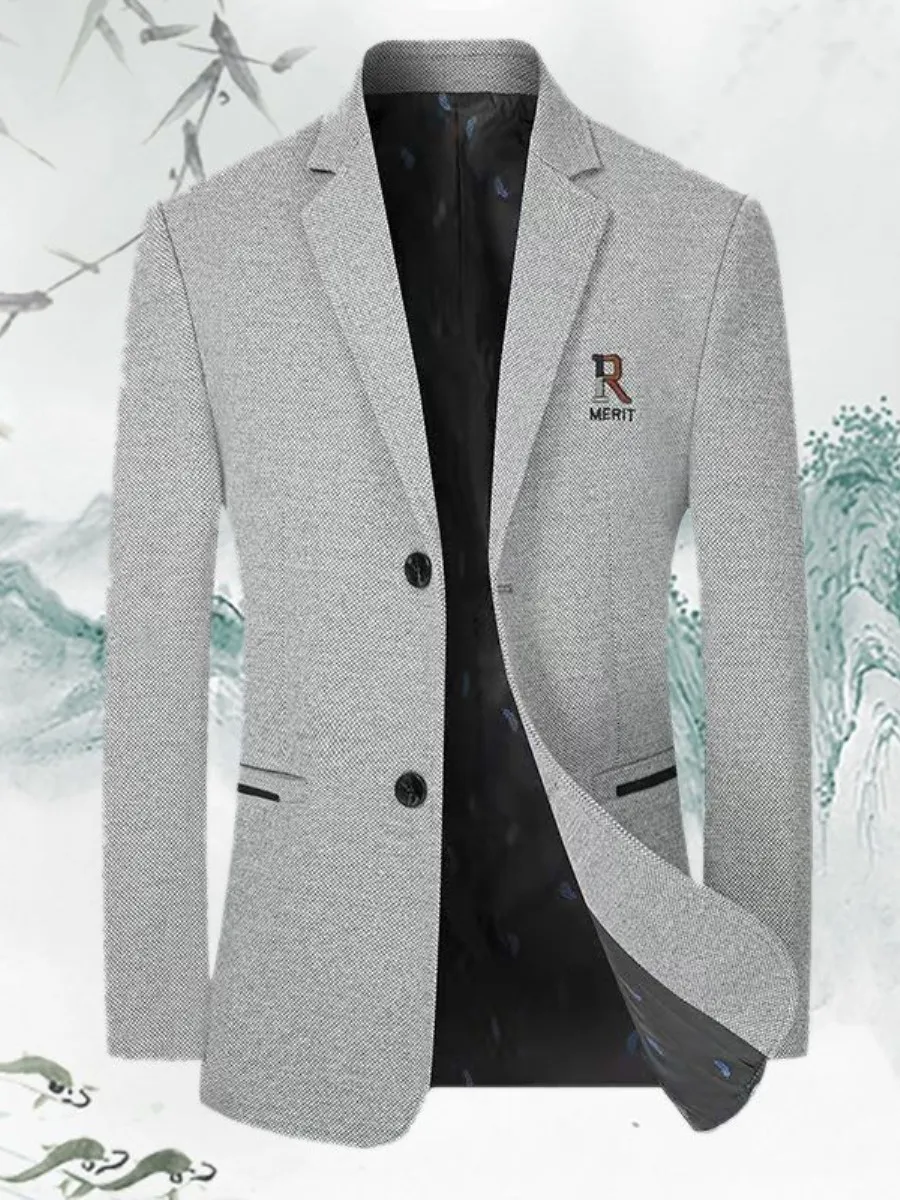 

Men's Thiened Winter Busin Casual Woolen Suit Jaet Stand Fit Youthful Sle V-Ne Breathable Outerwear