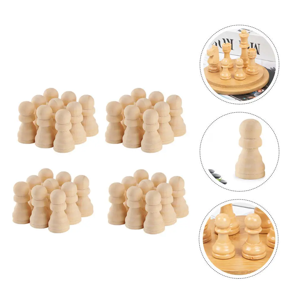 

50Pcs Wood Unpainted International Chess Pieces Unfinished Chess Pieces DIY Painting Crafts Board Game Accessories DIY Wood