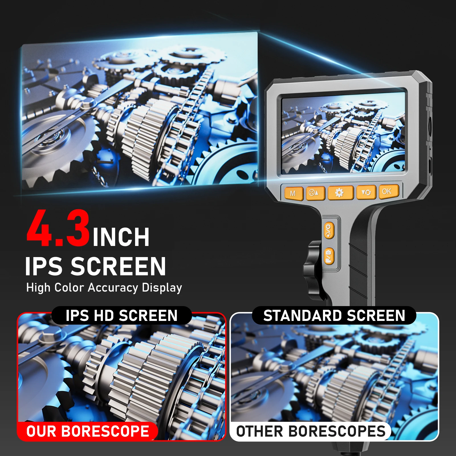 شبه جامدة 4.3 "6LED المهنية 360 توجيه أنابيب الصرف الصحي الصناعية Borescope إصلاح فحص أدوات كاميرا المنظار مفصلية