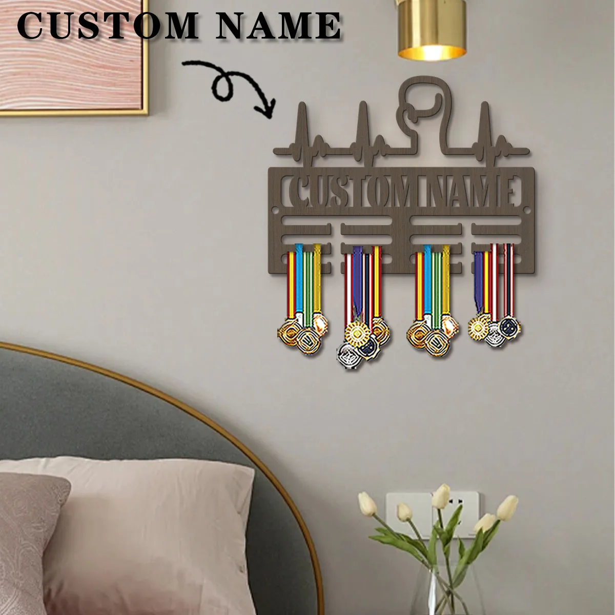 1pc Custom Wooden boxing gloves design Medal Hanger, Personalized Medal Display Rack for Athletes,Ideal Gift for Family Friends