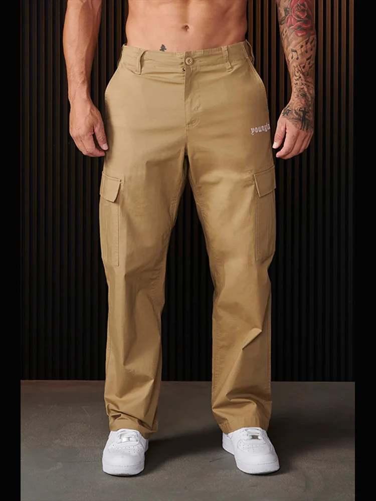 Pantalon cargo à grandes poches pour homme, pantalon de survêtement décontracté, épissage de documents solides, jambe droite, mode printemps et automne