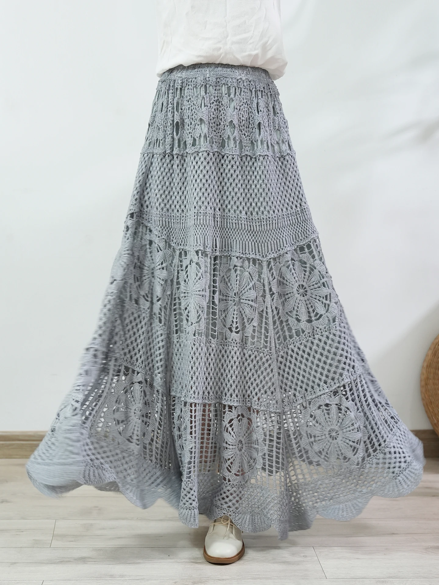 

TIYIHAILEY Long Maxi Skirt for Women, Crochet Skirts, Knitting Grey Ladies High Quality, Spring, Summer, New Fashion, 2025
