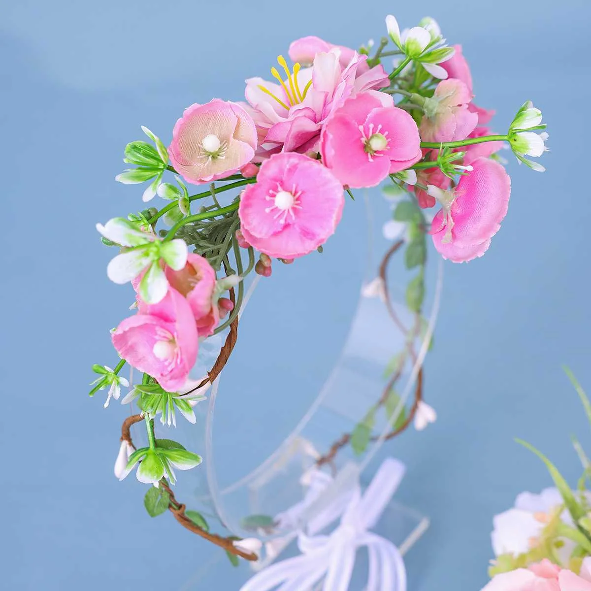 Pink white flower wreath hair hoop fairy aura headwear retro forest style flower wreath headwear accessories