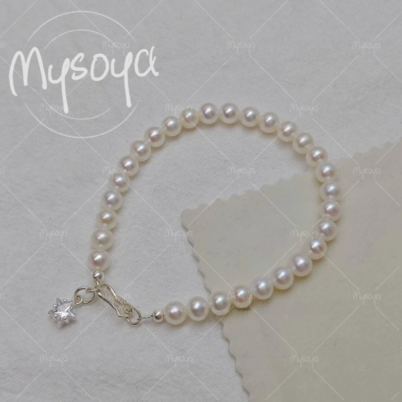 

MYSOYA 5-6mm White Freshwater Pearl Bracelet with Gift Box for Her Birthday Wedding Anniversary Mother's Day A0157