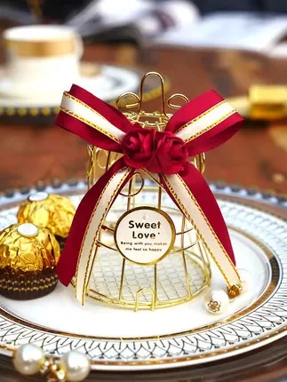 10pcs/lot New Arrive European Style Wedding Supplies Personalized Creative Candy Box Tinplate Birdcage Bell Wedding Candy Box