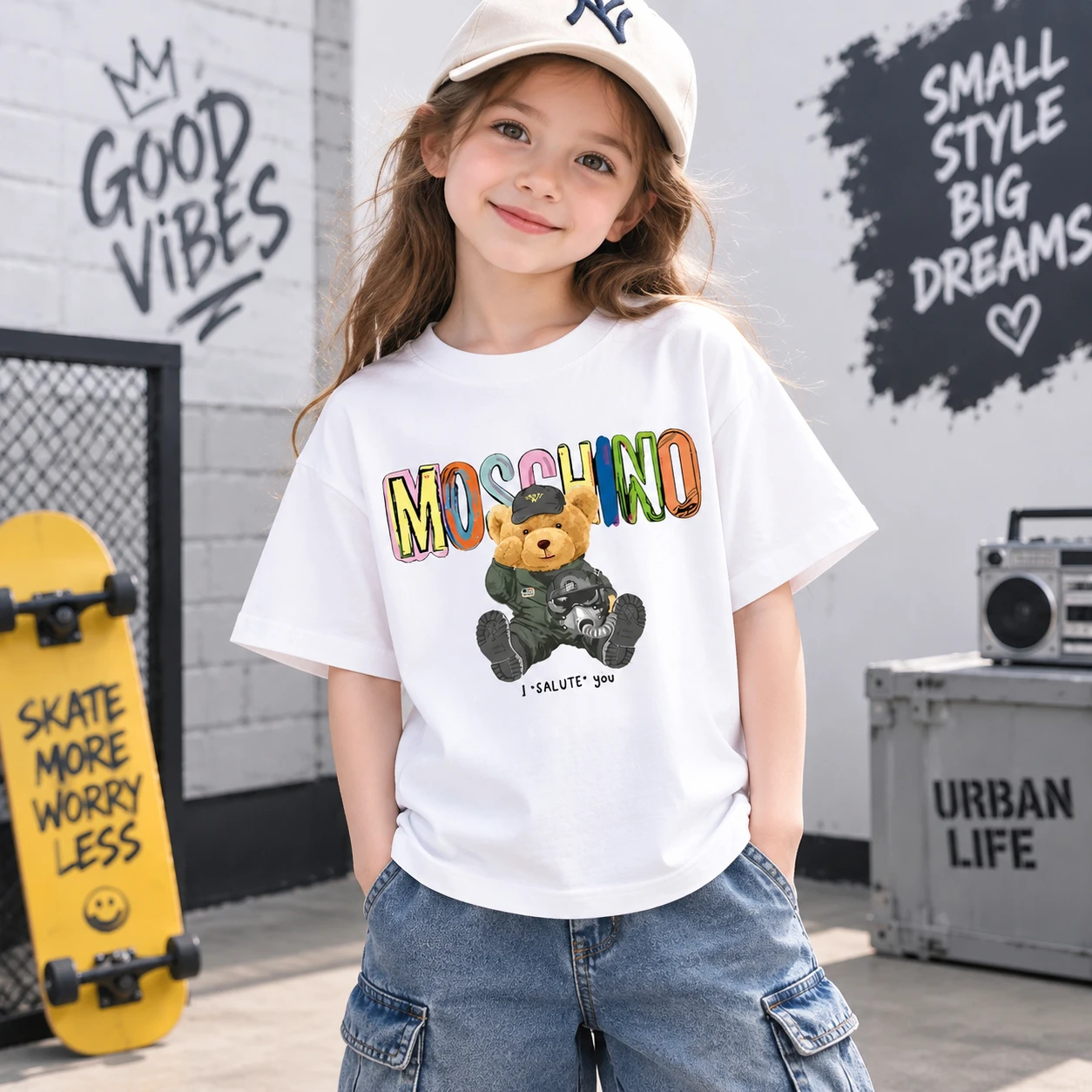 New Summer Fashion Bear Printing Brand Summer Pattern High Quality Cotton Quick Dry Loose Short Sleeve Children's T-shirt Y2K
