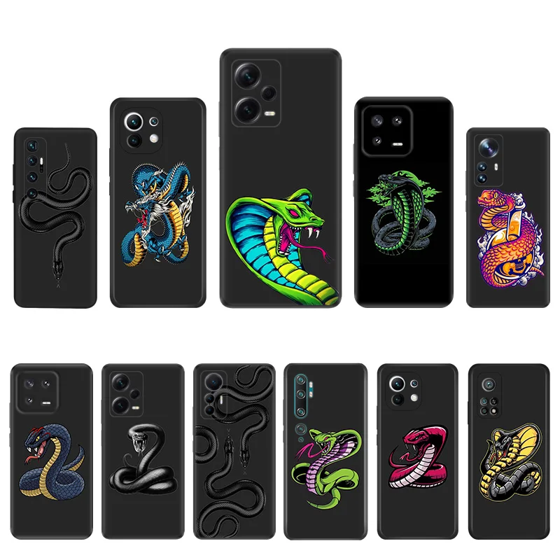 Matte Phone Case for Redmi Note13 Pro 5G 4G Note 12 12c 13c Xiaomi 12X 12T 13 Lite Snake Green Cobra Python Black Soft Cover