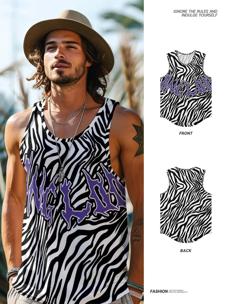 

Summer New American Sle Loose Casual Svel Thin Sport Fitn Men's T-irt Stand Fit Printed round Ne Sweat Vest