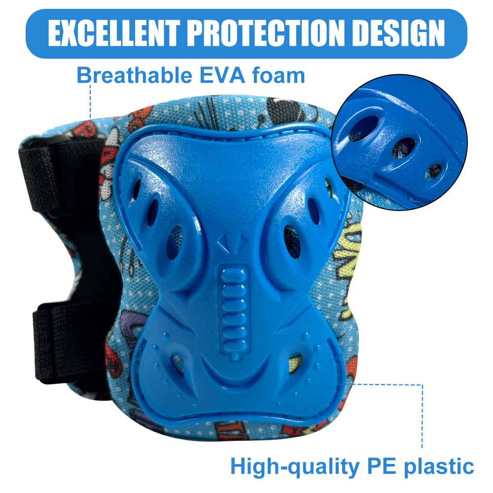 مجموعة وسادات الركبة والكوع للأطفال - معدات أمان واقية للتزلج وركوب الدراجات والسكوتر والتزلج على الجليد وBMX (6 ألوان)