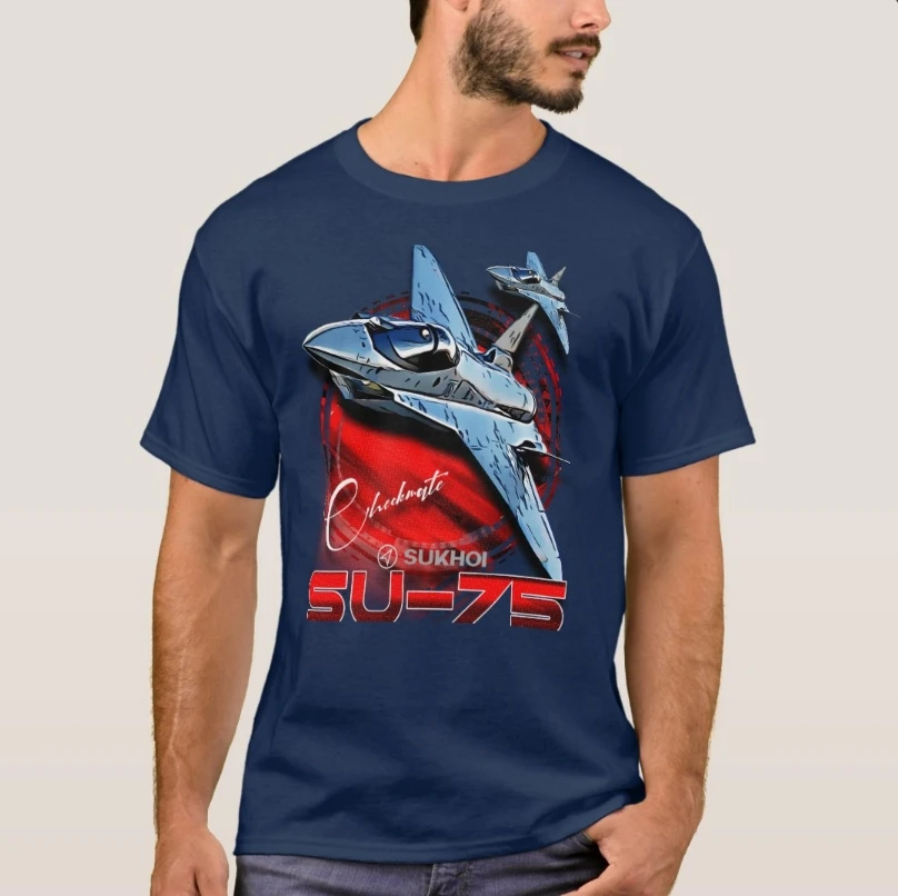 Russian Sukhoi Su-75 Checkmate Light Stealth Fighter T-Shirt 100% Cotton O-Neck Short Sleeve Casual Mens T-shirt Size S-3XL