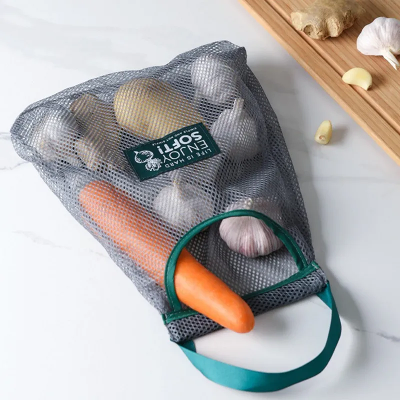 Kitchen Fruit Vegetable Storage Mesh Bag Wall-mounted Sundries Storage Bag Organize Portable Breathable Hanging Holder