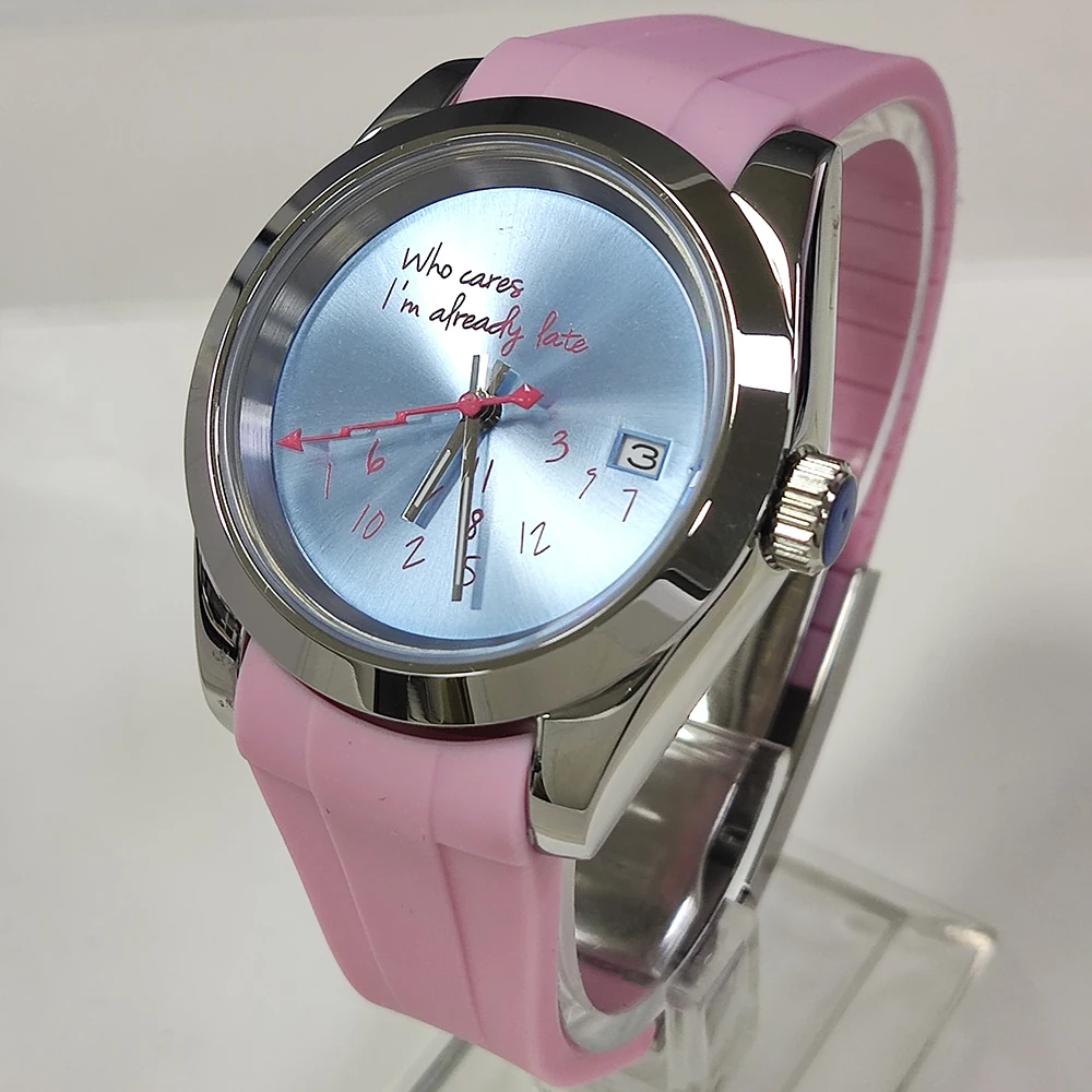 39/36mm Pink Sunray Automatic Mechanical Watch with NH35 Movement Sapphire Glass Waterproof to 10atm 316L Stainless Steel