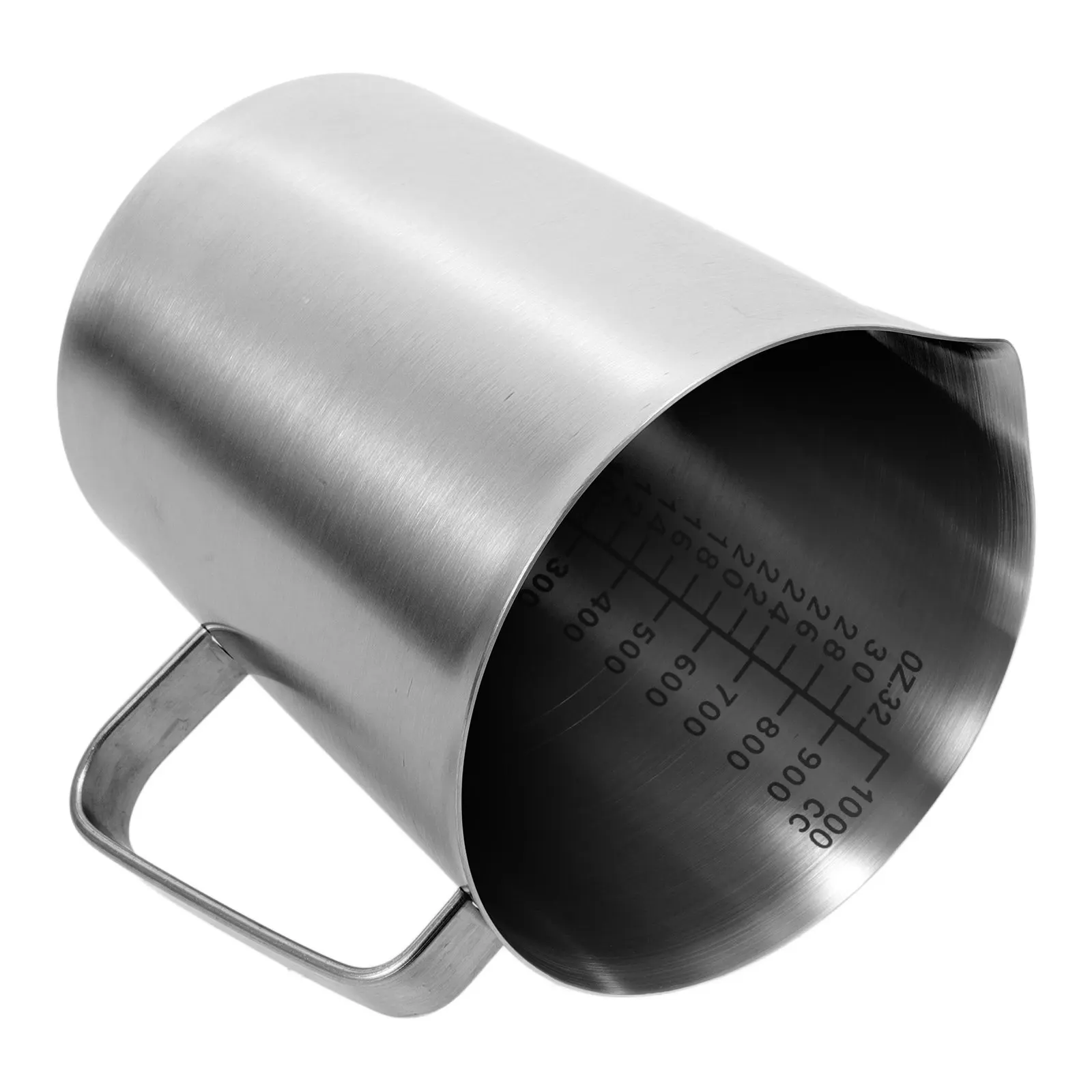 Professional Stainless Steel Milk Pitcher Large Capacity Graduated Measuring Cup Ergonomic Handle for Frothing Steaming Latte