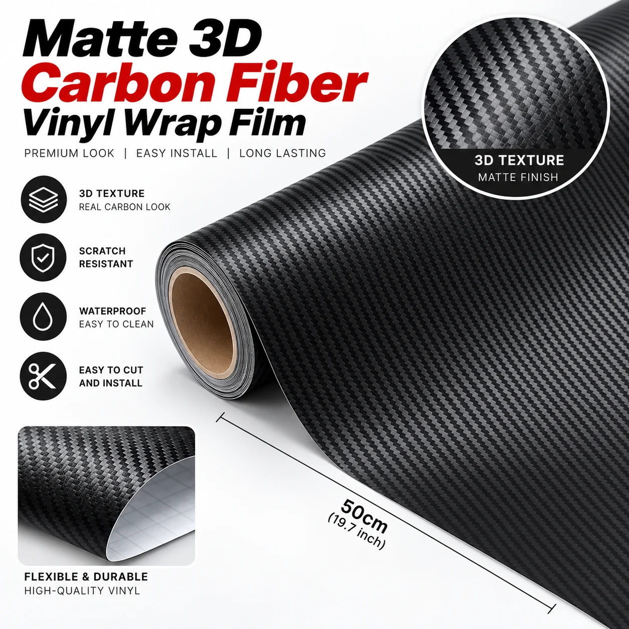 Car color changing film 3D matte carbon fiber black factory direct sales car, motorcycle, furniture, interior stickers