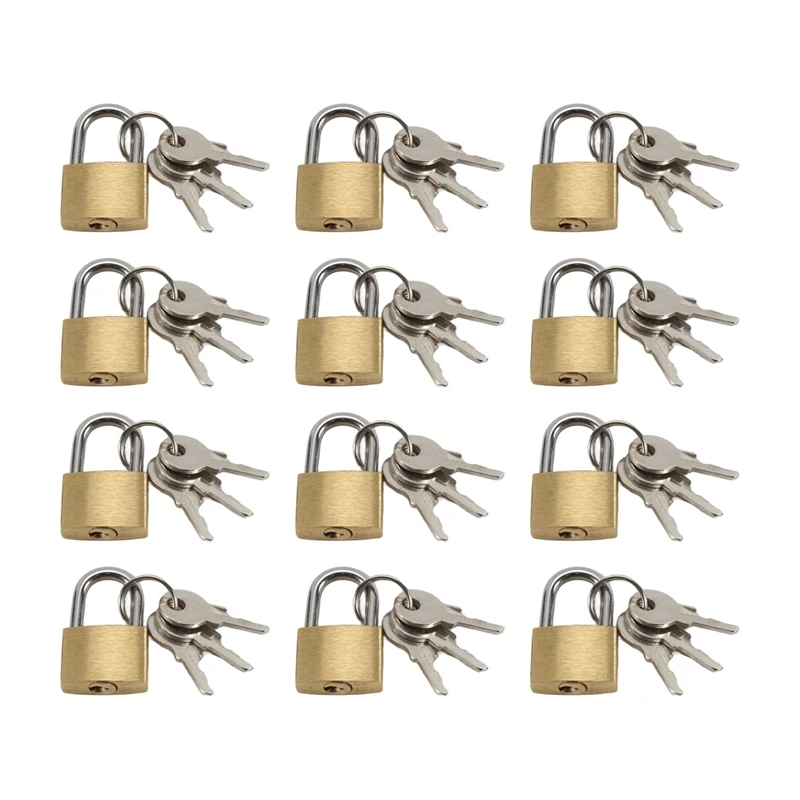 12 Pack Mini Padlock Small Padlock Solid Brass Locks with 3 Key for Luggage Lock,Backpack,Gym Locker Lock,Suitcase Lock