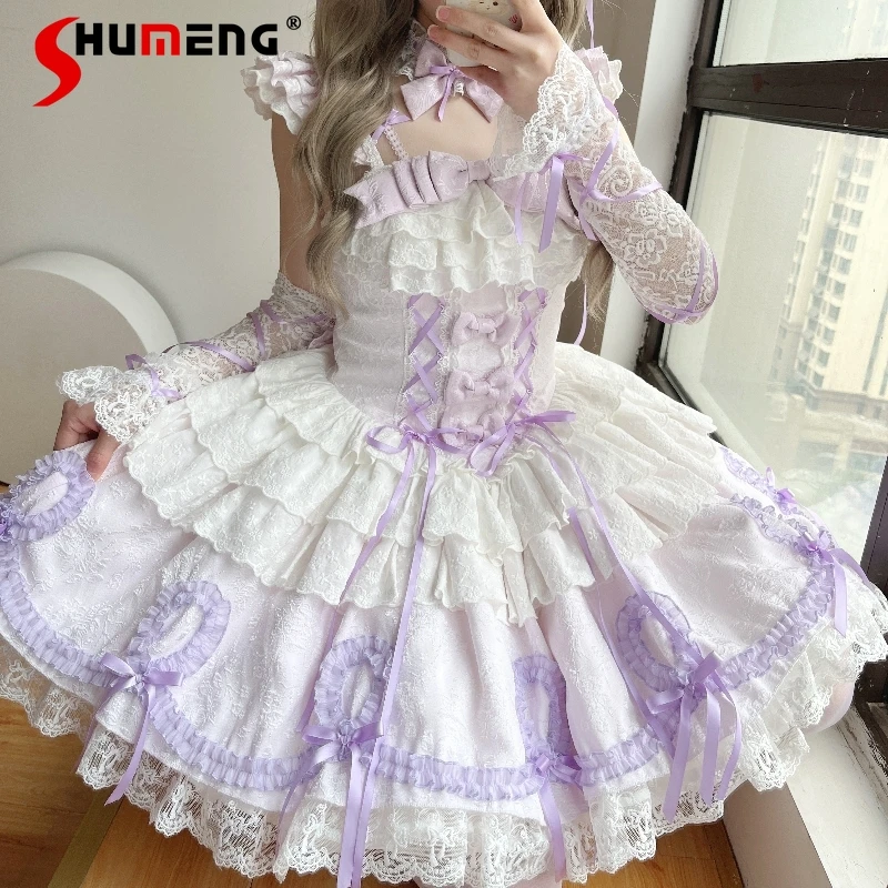 

Heavy Industry Gorgeous Elegant Princess Lo JSK Mini Dress 3D Bow Backless Lace-up Slim Lace Kawaii Fluffy Lolita Dress Women