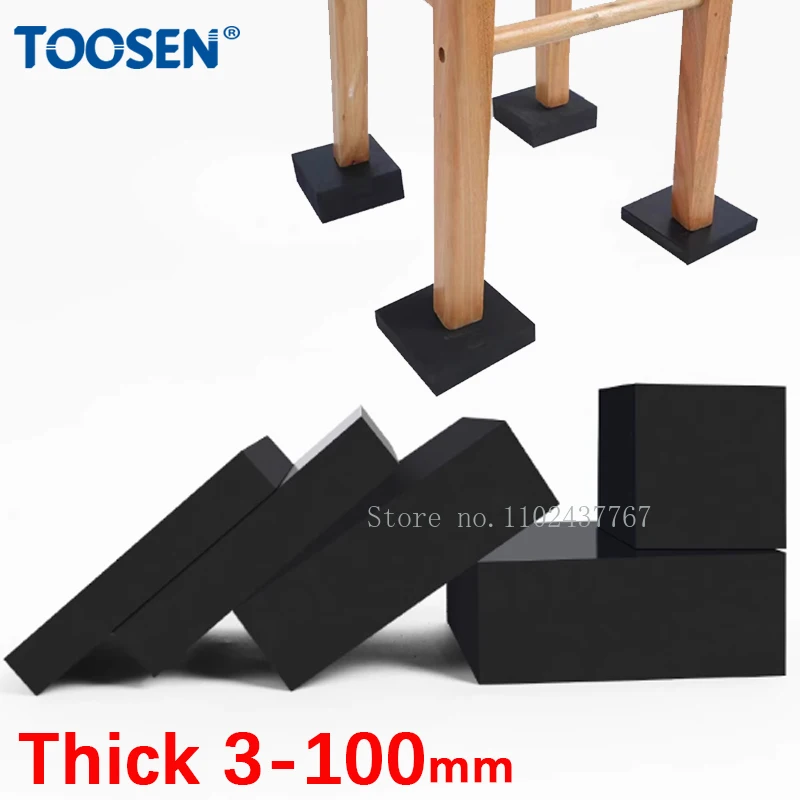 Black Rubber Plate Block Square Shock-absorbing Pad Mechanical Industrial Cushioning Wear-resistant Rubber Pads Thick 3-100mm